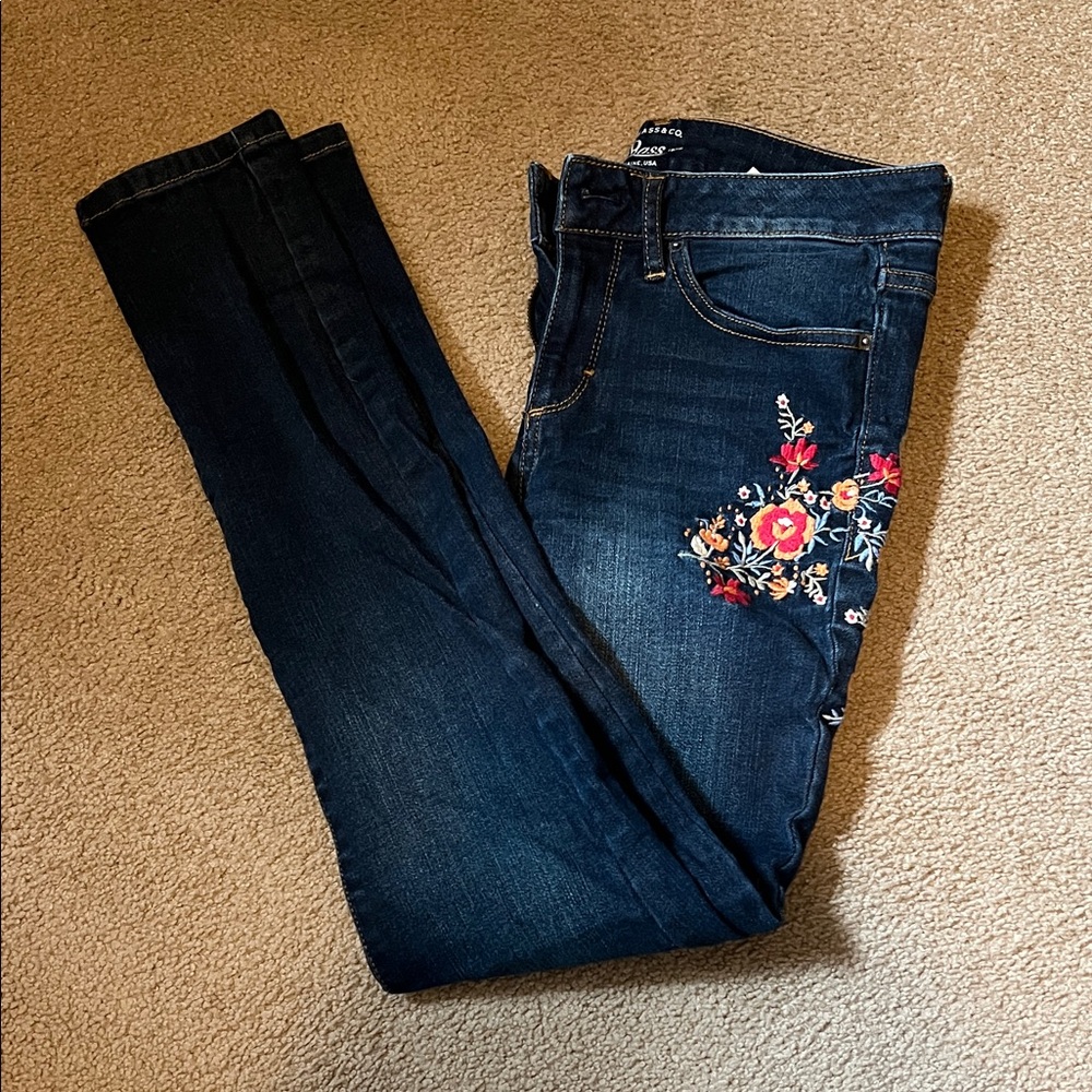 G.H. Bass & Co. Dark Blue Floral Embroidered Skinny Jeans